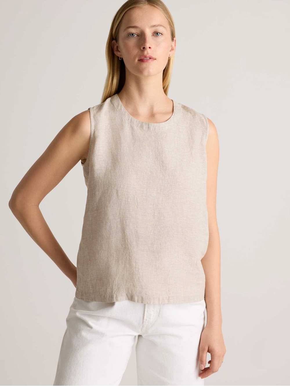 (Set) Sleeveless Linen Blend Tank Top in Natural